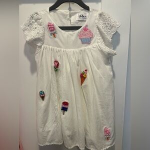 Lola + the boys White toddler Dress with Ice Cream Appliques 2T
